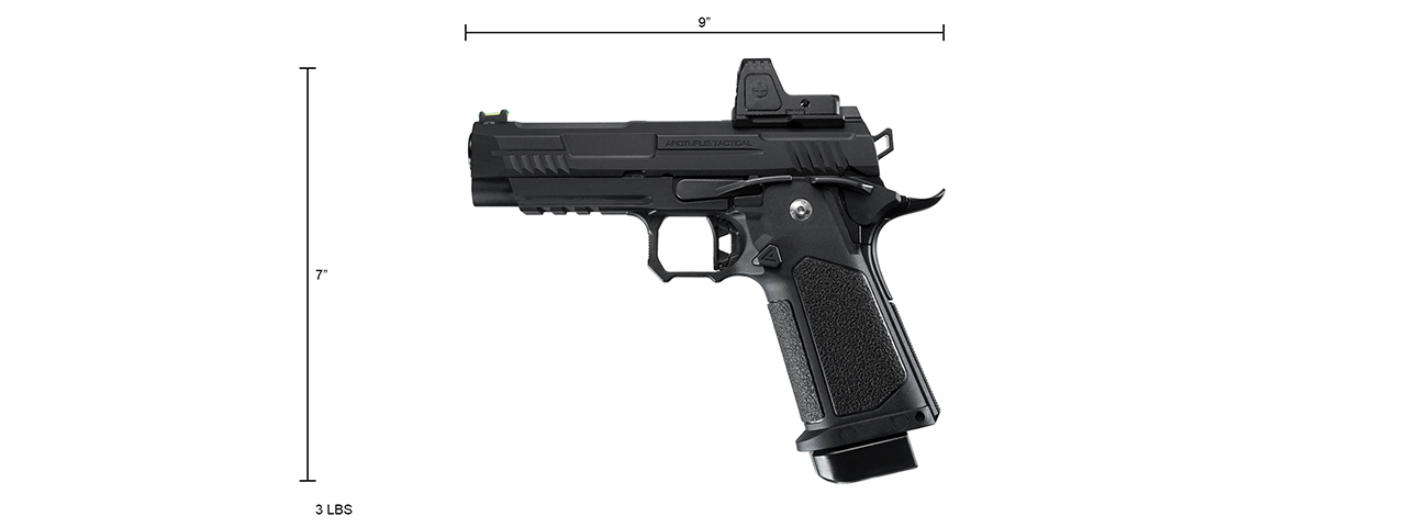 ARCTURUS Vanguard 4.3" Hi-Capa GBB Pistol w/ Optics Ready Slide & ARS-1 Red Dot Combo - (Black)