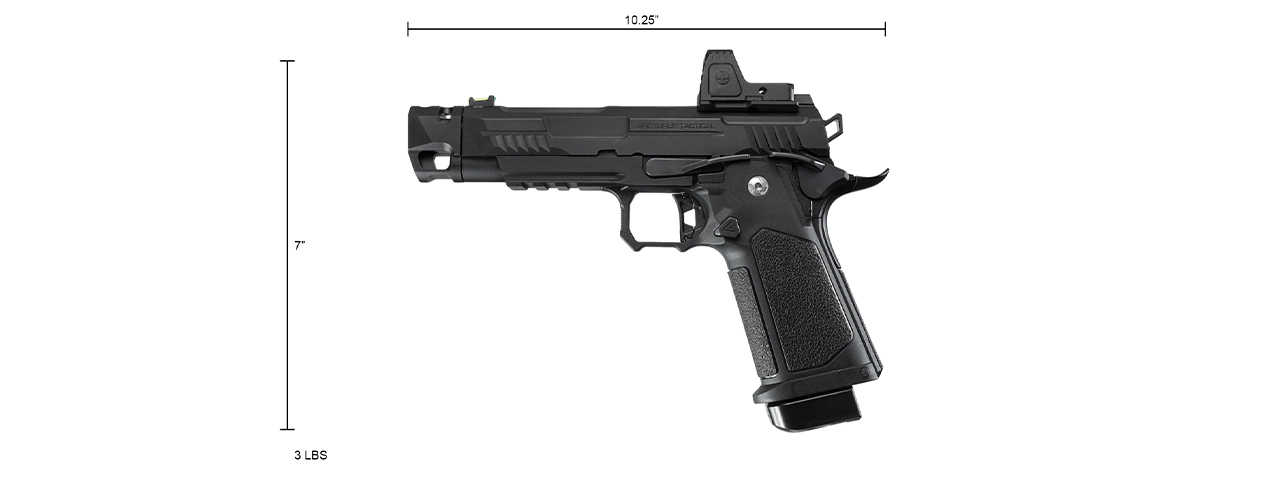 ARCTURUS Vanguard 4.3" Hi-Capa GBB Pistol w/ Optics Ready Slide, Compensator & ARS-1 Red Dot Combo - (Black)