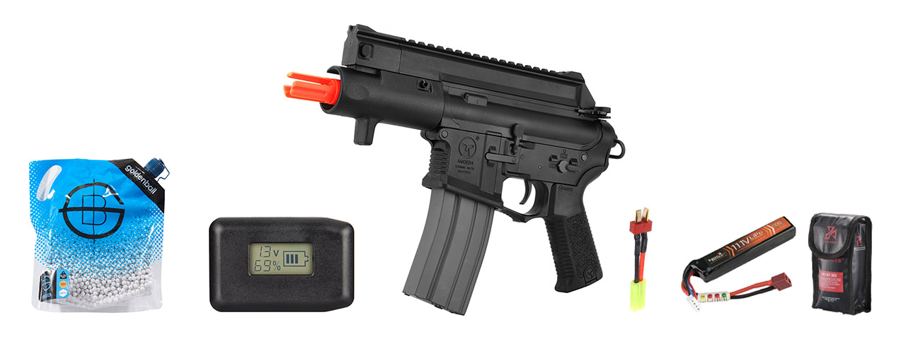 Ares Amoeba M4 CCP AM-003 Airsoft Aeg Pistol W/ EFCS - Battery/Adapter/Charger Combo - (Black)