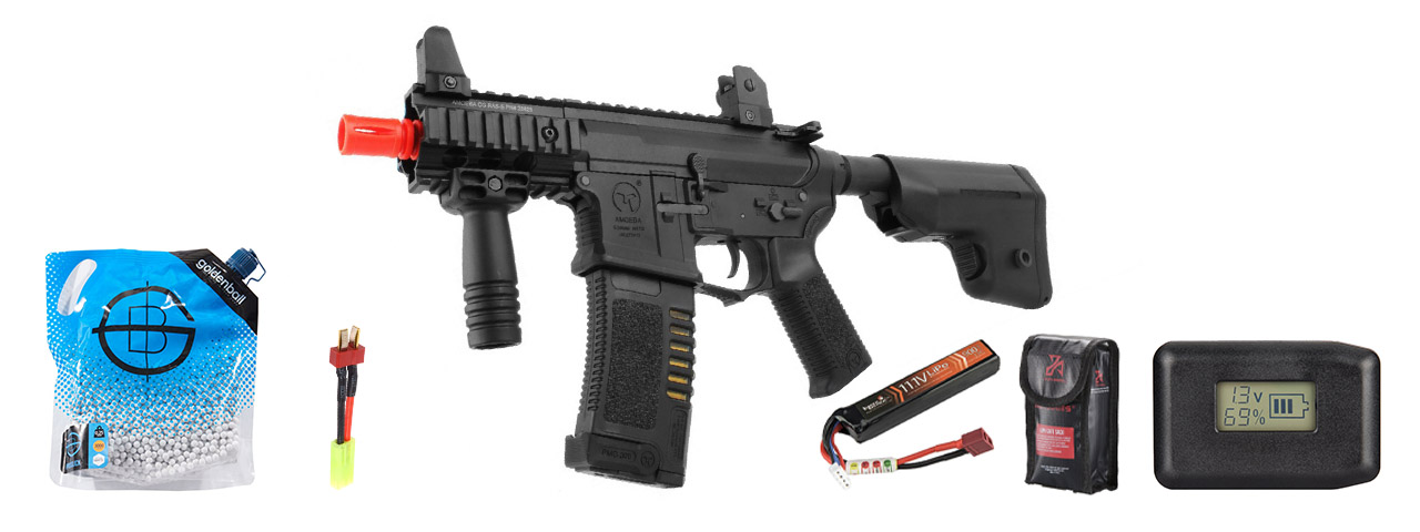 Ares Amoeba M4 Stubby Combat Gear Am-007 Cqb Airsoft Aeg Rifle - Battery/Adapter/Charger Combo - (Black)