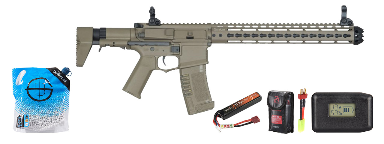 Ares Amoeba Gen5 AM-016 M4 Airsoft Aeg With Octarms 13.5" Keymod Handguard - Battery/Adapter/Charger Combo - (Dark Earth)