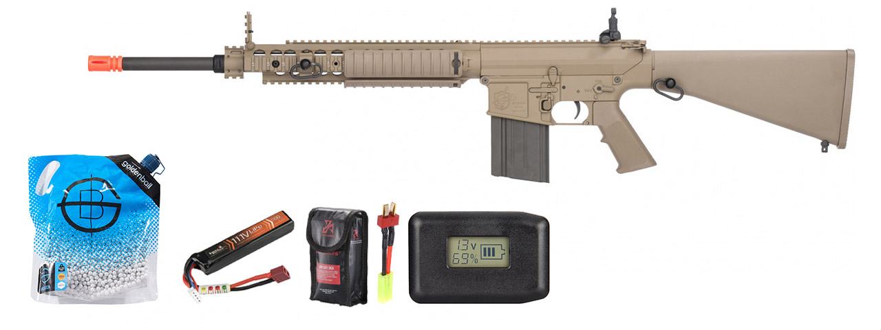 Ares Sr25 Ris Sniper Airsoft Aeg Rifle - Battery/Adapter/Charger Combo - (Tan)