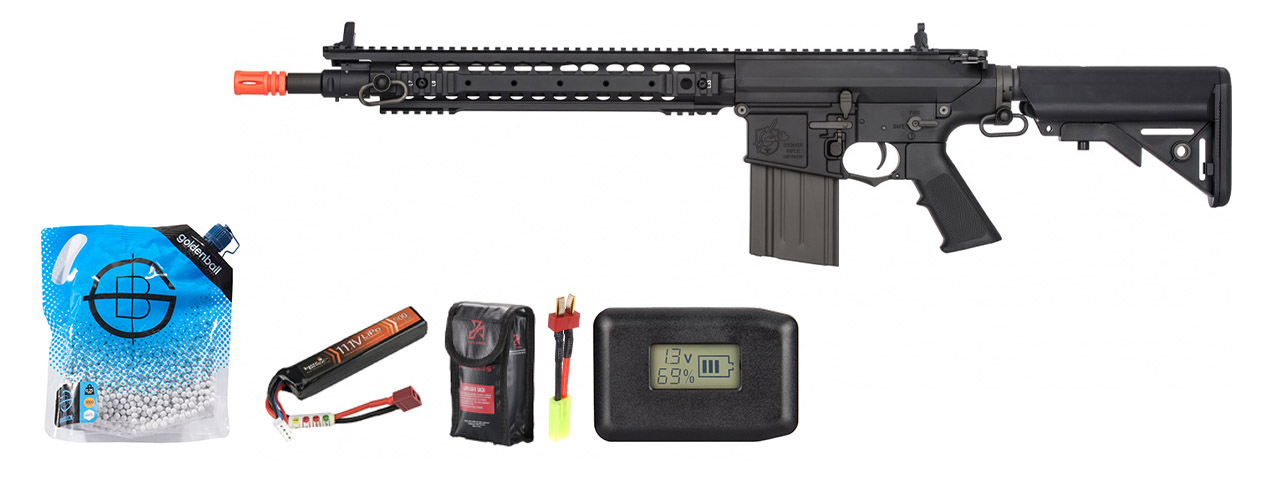 Ares Sr25 Ris Sniper Airsoft Aeg Rifle - Battery/Adapter/Charger Combo - (Black)