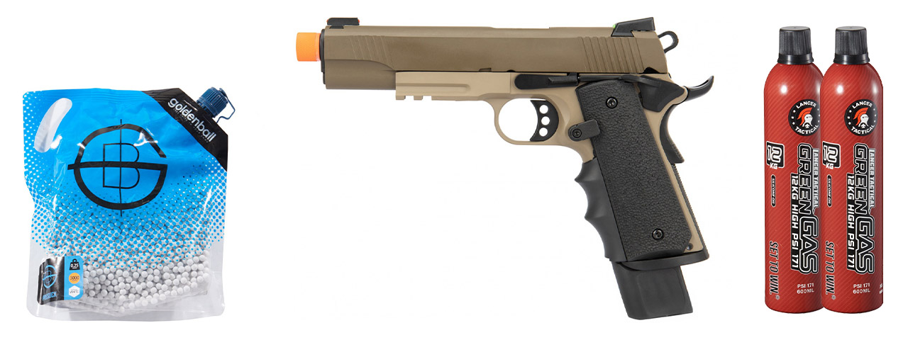 Army Armament Full Metal R32 Gas Blowback Airsoft Pistol - Green Gas Combo - (Tan)