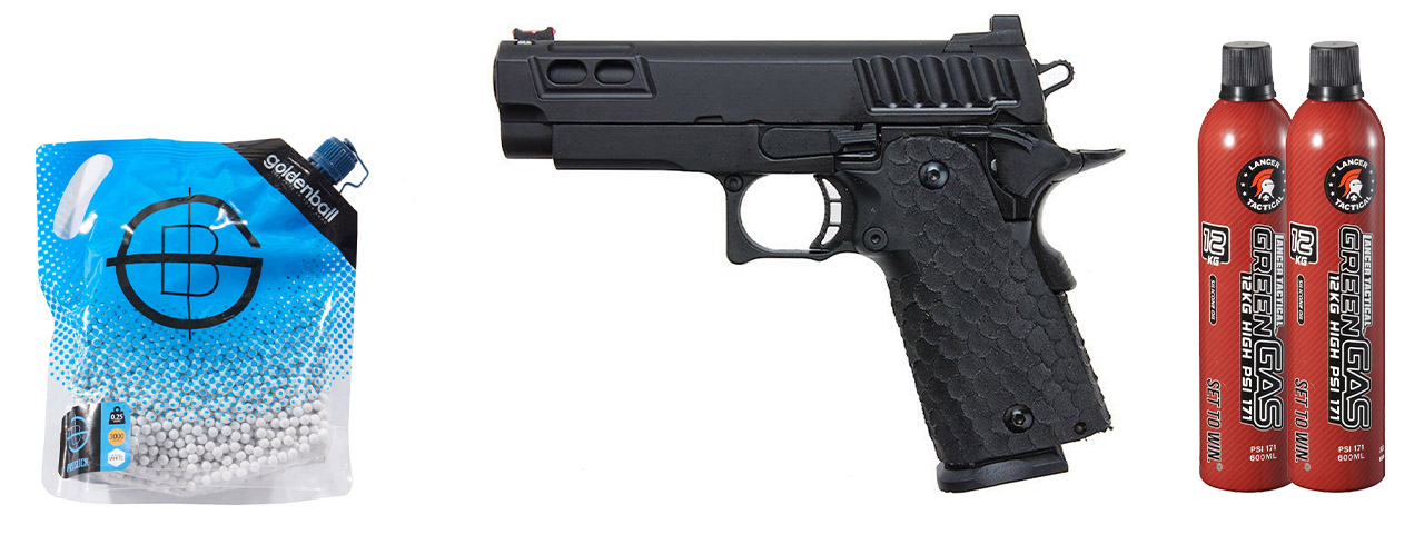 Army Armament R607 Hi-Capa Gas Blowback Airsoft Pistol - Green Gas Combo - (Black)