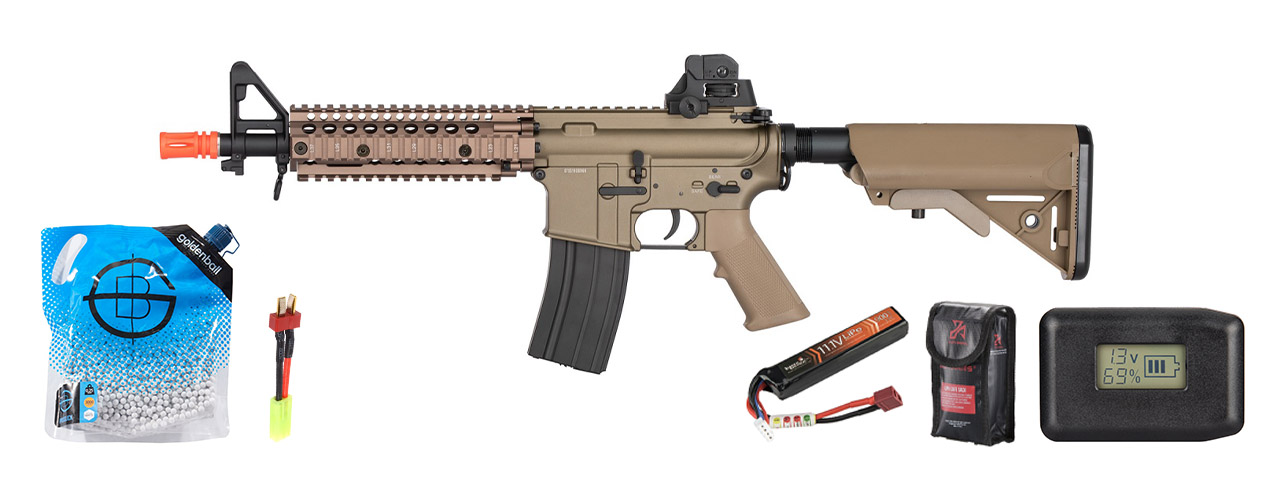 Double Bell Mk18 7.5" Aeg Full Metal Airsoft Rifle - Battery/Adapter/Charger Combo - (Tan)