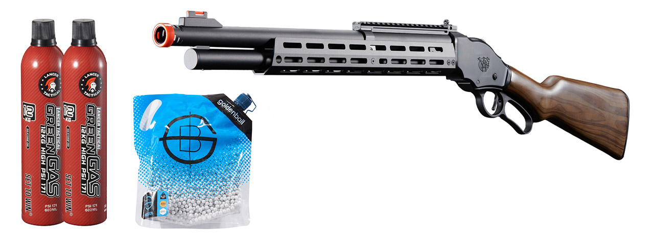 Golden Eagle Alpha Tactical Production A.T.87 Long Barrel Lever Action Gas Shotgun - Green Gas Combo - (Black)