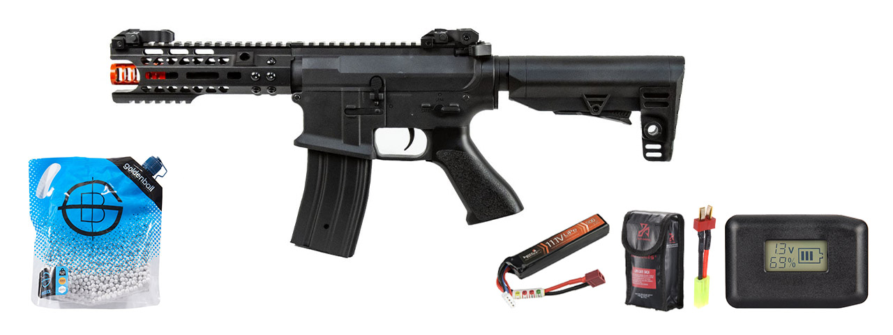 JG Golden Eagle E6597 7" M4 M-LOK AEG Rifle - Battery/Adapter/Charger Combo - (Black)