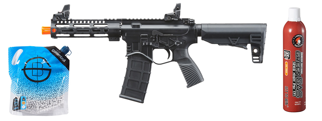 Golden Eagle Compact BD Style 7" inch M-LOK M4 GBB Airsoft Rifle - Green Gas Combo - (Black)