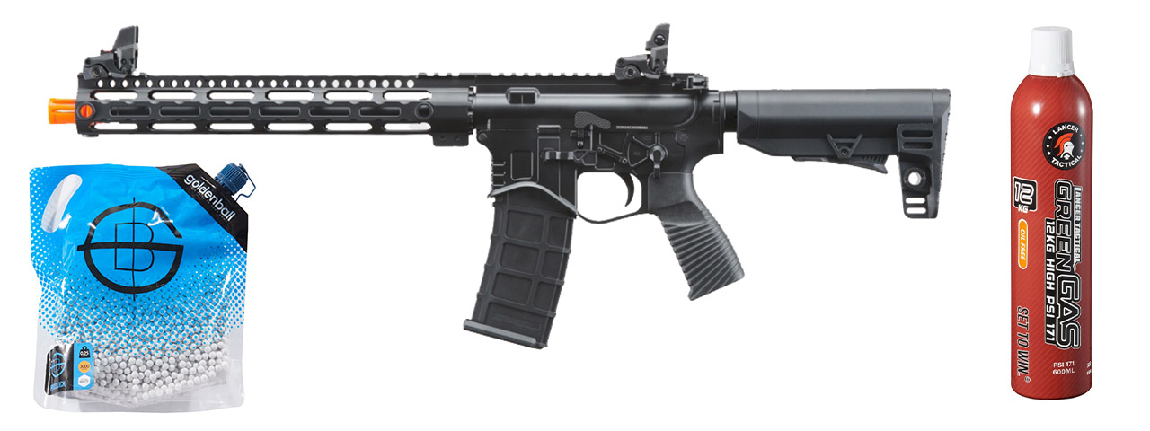 Golden Eagle BD Style 12.5" inch M-LOK M4 GBB Airsoft Rifle - Green Gas Combo - (Black)