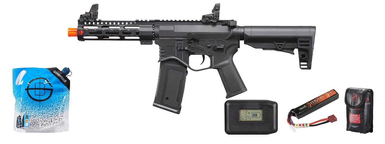 Golden Eagle Combat AR 7'' Aeg Airsoft Rifle - Battery/Charger Combo - (Black)