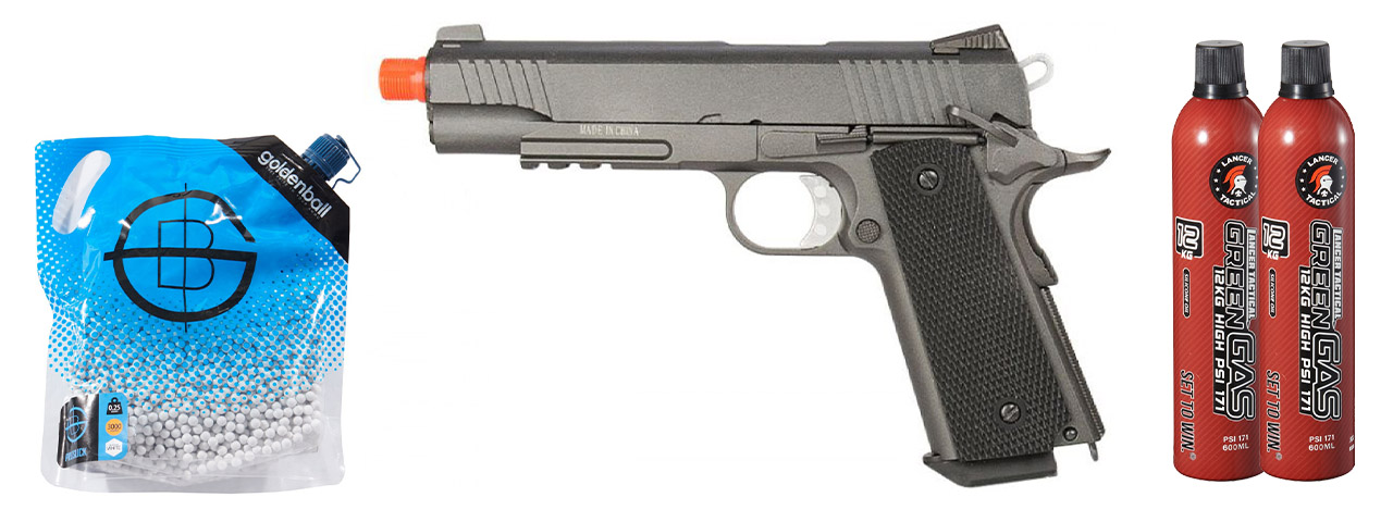 Well Airsoft GX 194 Pistol Gas Blowback GBB Full Metal - Green Gas Combo - Black