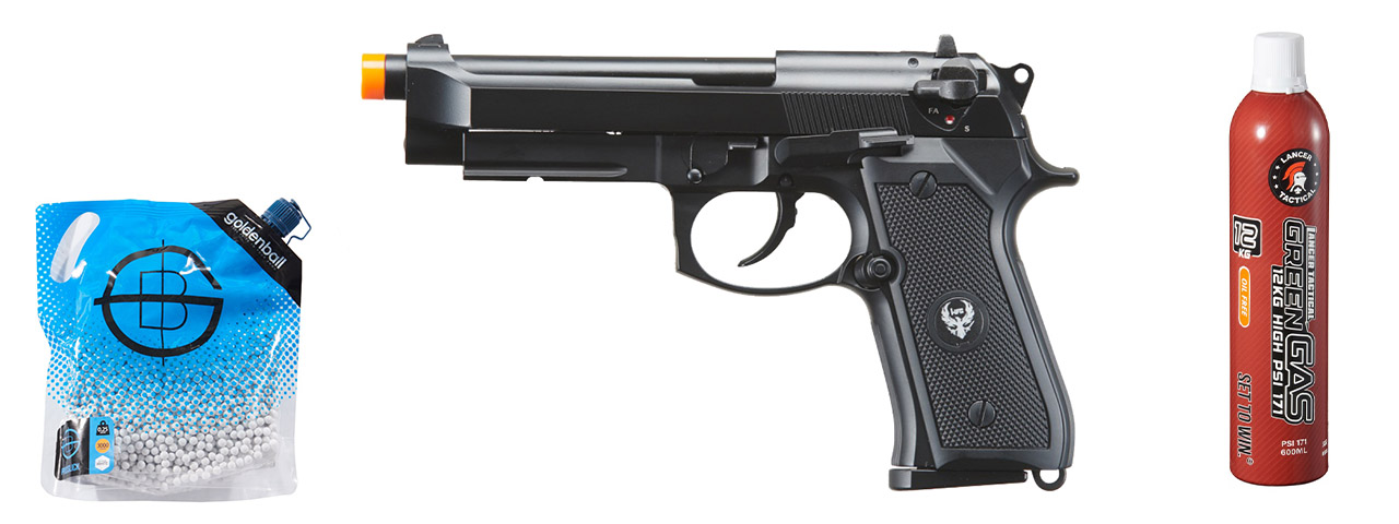 HFC Metal M9 Full-Automatic Gas Blowback Airsoft Pistol - Green Gas Combo - (Black)