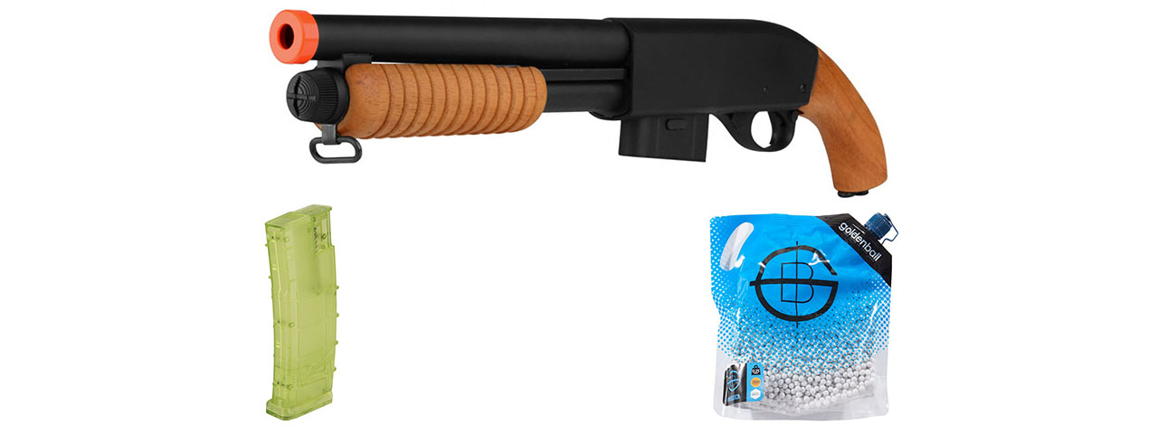 Atlas Custom Works 870 Pump Action Metal Airsoft Sawed-Off Shotgun Ammo Combo - REAL WOOD Atlas Custom Works 870 Pump Action Metal Airsoft Sawed-Off Shotgun Ammo Combo - REAL WOOD