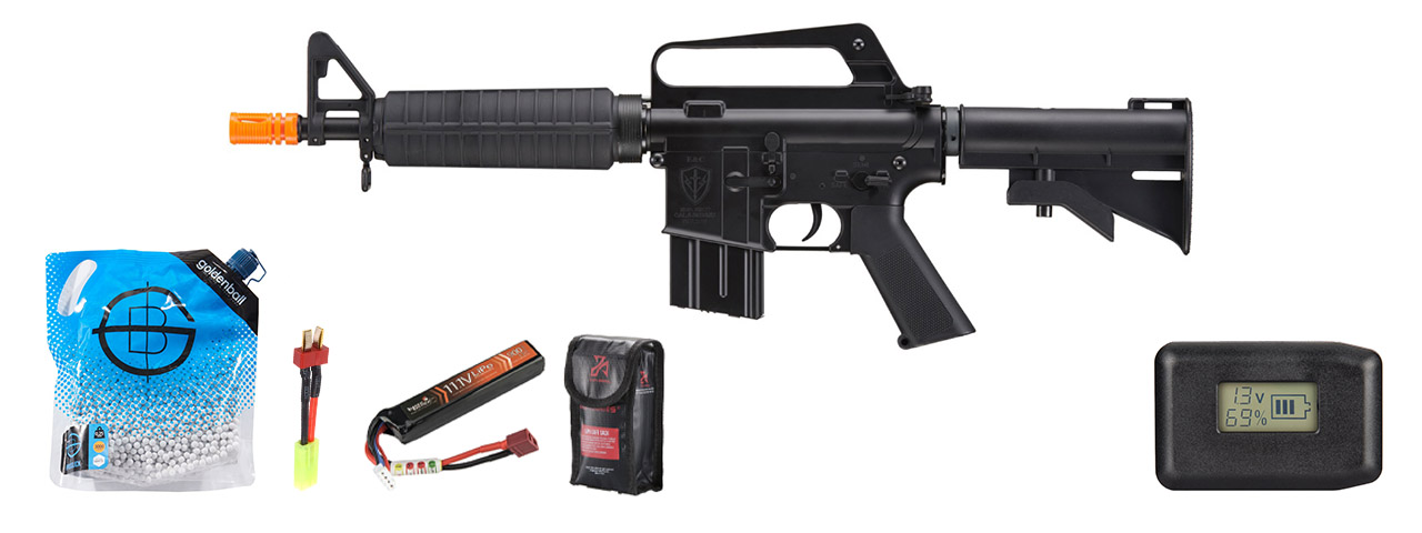 JAG Precision E&C Full Metal Xm177 Airsoft Gun - Battery/Adapter/Charger Combo - (Black)