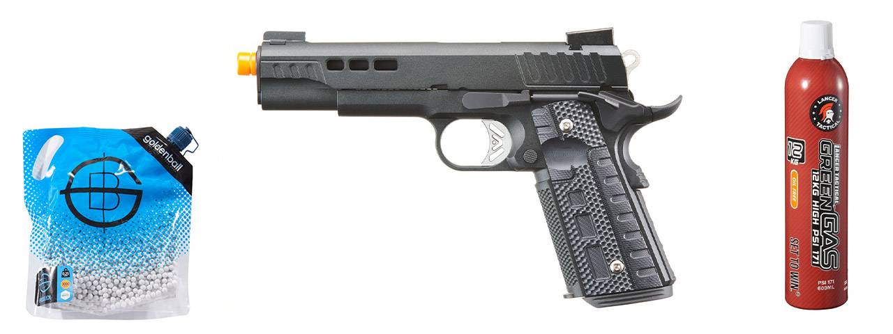 Ascend Airsoft KP1911 Custom Gas Blowback Airsoft Pistol - Green Gas Combo - (Black)