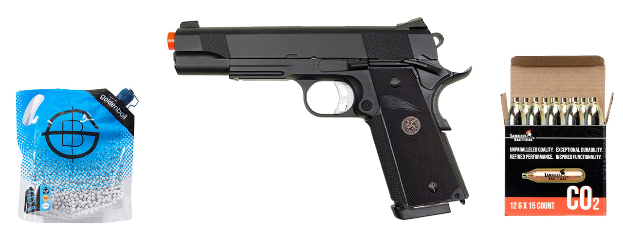 KJW KP07 M1911 Full Metal Tokyo Marui System CO2 Gas Blowback Pistol - CO2 Combo - (Black)