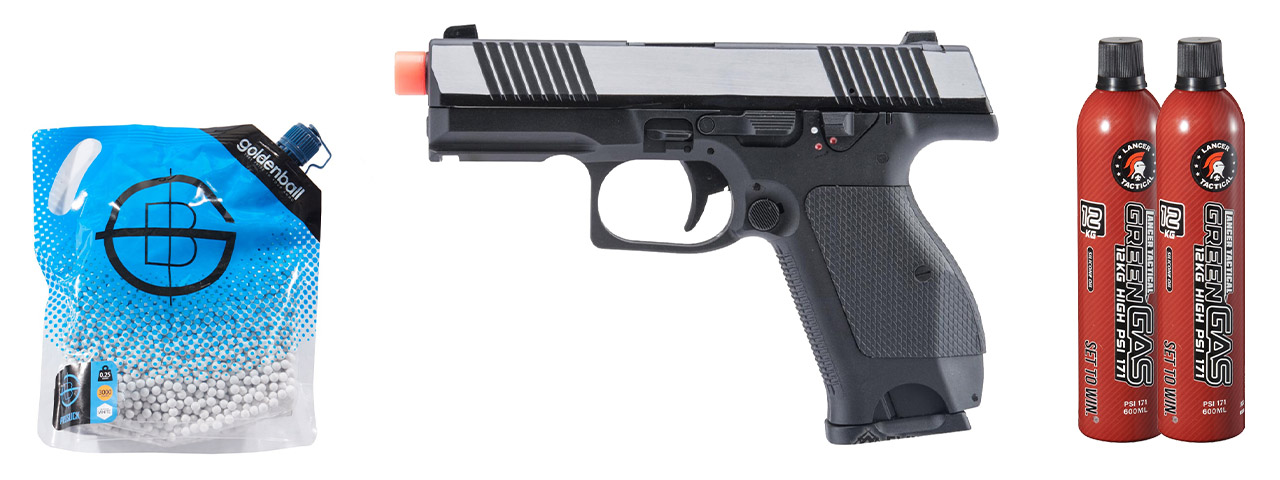 Kizuna Works KW-15k Gas Blowback Airsoft Pistol - Green Gas Combo - (Chrome/black)