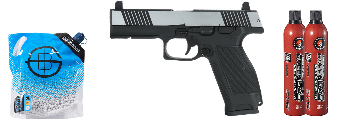 Kizuna Works MKW Full Sized Gas Blowback Airsoft Pistol - Green Gas Combo - (Chrome/Black)