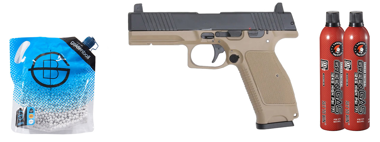 Kizuna Works MKW Full Sized Gas Blowback Airsoft Pistol - Green Gas Combo - (Tan/black)