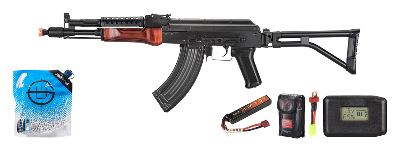 LCT G04 Ak47 Nv Aeg Soviet Replica With Real Wood Handguard - Battery/Adapter/Charger Combo - (Black & Wood)
