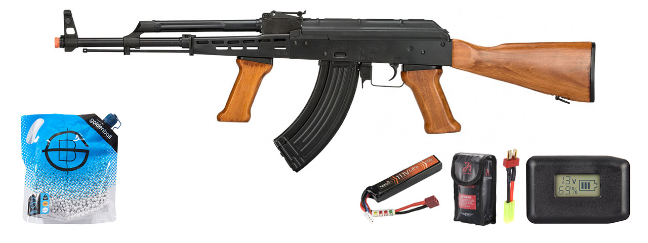 LCT LCKM63-aeg Lct Real Wood Full Metal Ak47 W/ Foregrip - Battery/Adapter/Charger Combo - (Black / Wood)