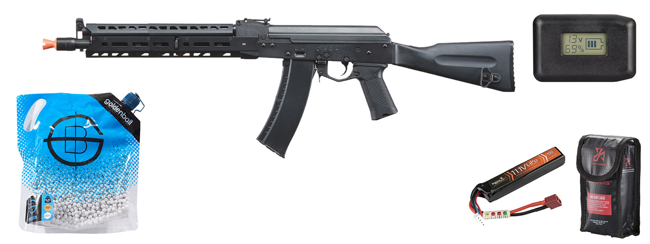 LCT LCKM Steel Airsoft AEG Rifle w/ ASTER V2 - Battery/Charger Combo - (Black)
