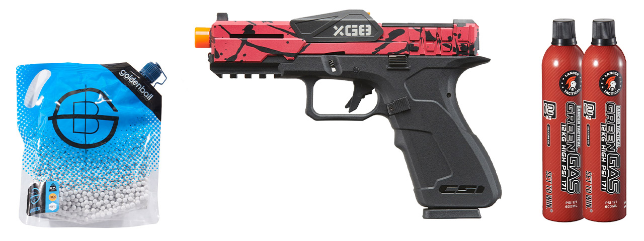Poseidon CSI XG8 Gas Blow Back Aluminum Pistol - Green Gas Combo - (Red/black Splash Anodized)