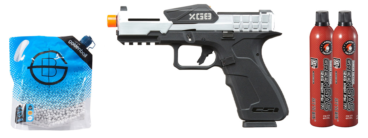 Poseidon CSI XG8 Gas Blow Back Aluminum Pistol - Green Gas Combo - (Metal/silver)