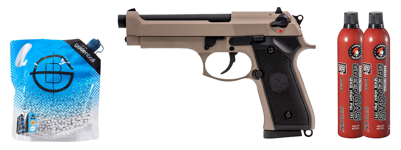 Vorsk Raven R92f Gbb Pistol - Green Gas Combo - (Black/Tan)