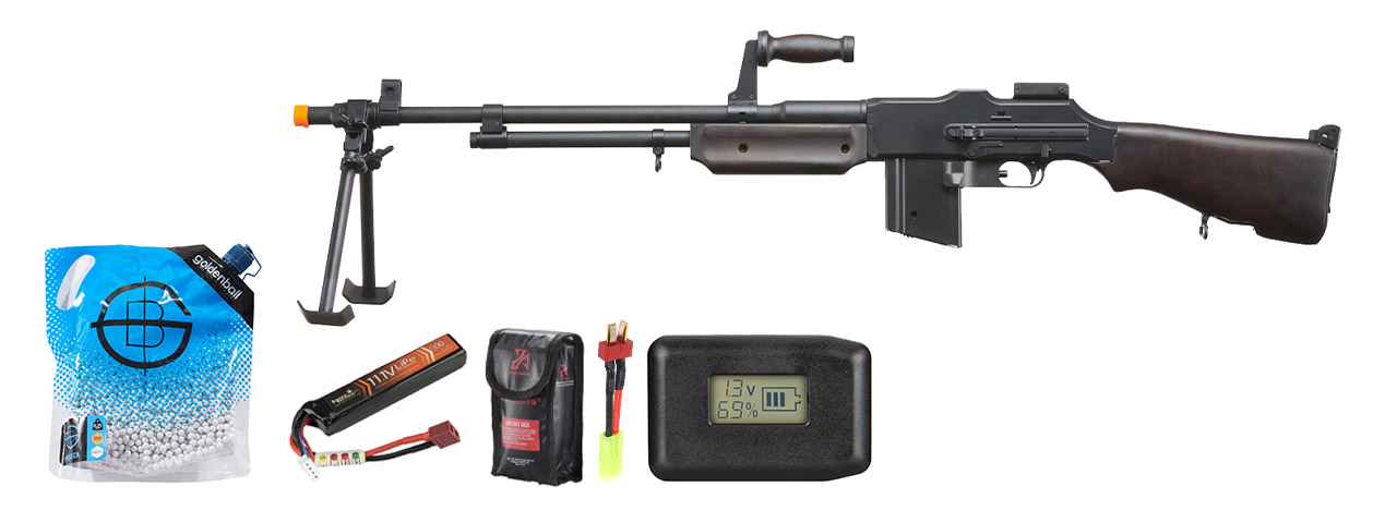 S&t Bar M1918 A2 Full Size Full Metal Airsoft Aeg Rifle W/ Steel Bipod - Battery/Adapter/Charger Combo - (Wood)