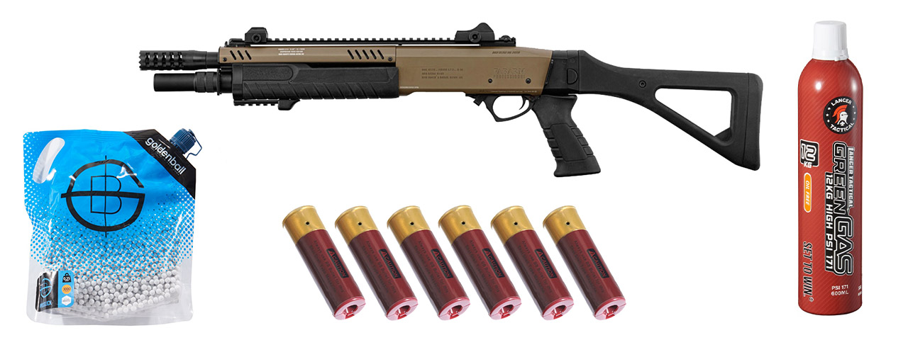 Fabarm 33" Compact Gas Pump Shotgun Replica - Green Gas/Shell Combo - (Tan)