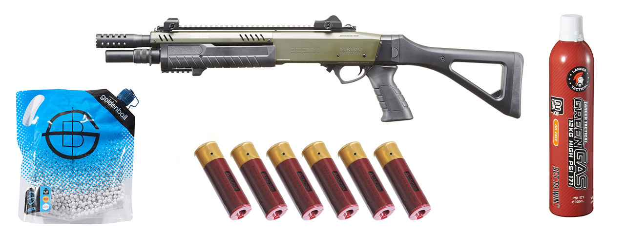 Fabarm 33" Compact Gas Pump Shotgun Replica - Green Gas/Shell Combo - (OD Green)