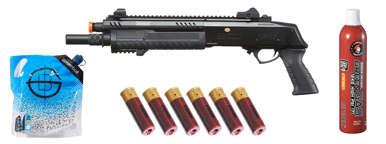 BO Manufacture REP FABARM STF12 Short 11" Pump Action Gas Shotgun - Green Gas/Shell Combo - (Black)