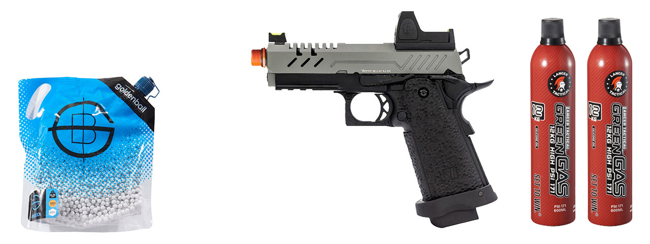 Vorsk Hi-Capa 3.8 Pro GBB Pistol w/ Red Dot Sight - (Gray/Black) Green Gas Combo Vorsk Hi-Capa 3.8 Pro GBB Pistol w/ Red Dot Sight - (Gray/Black) Green Gas Combo