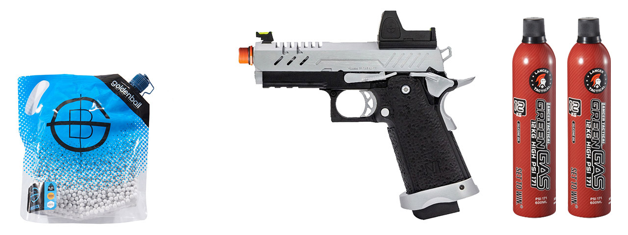 Vorsk Hi-Capa 3.8 Pro GBB Pistol w/ Red Dot Sight - (Chrome/Black) Green Gas Combo Vorsk Hi-Capa 3.8 Pro GBB Pistol w/ Red Dot Sight - (Chrome/Black) Green Gas Combo