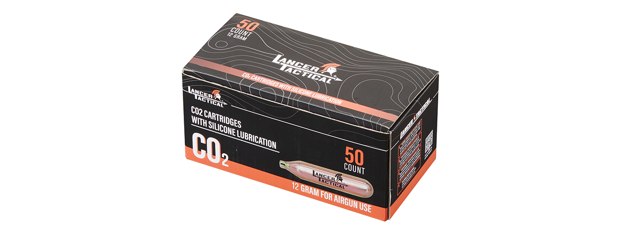 Lancer Tactical High Pressure 12 Gram CO2 Cartridges w/ Silicone Oil for Airsoft / Airguns - (Pack of 50)