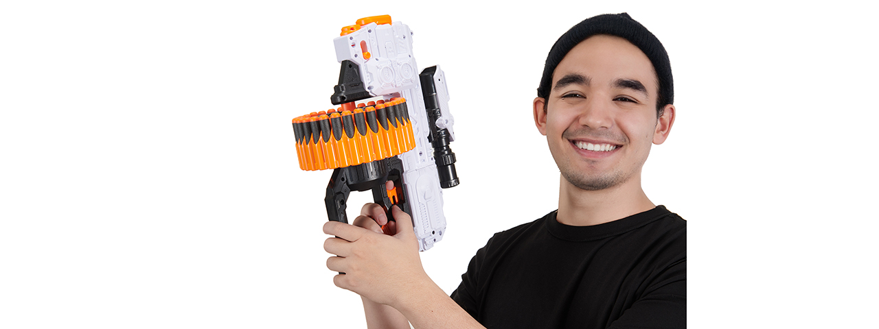 Cyber Walker Fast Machine Pistol Electric Dart Blaster (White/Orange)