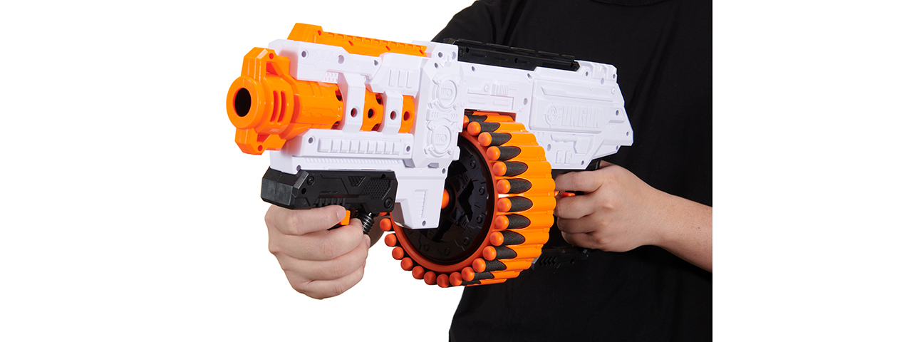 Cyber Walker Fast Bang SMG Drum Electric Dart Blaster (White/Orange)