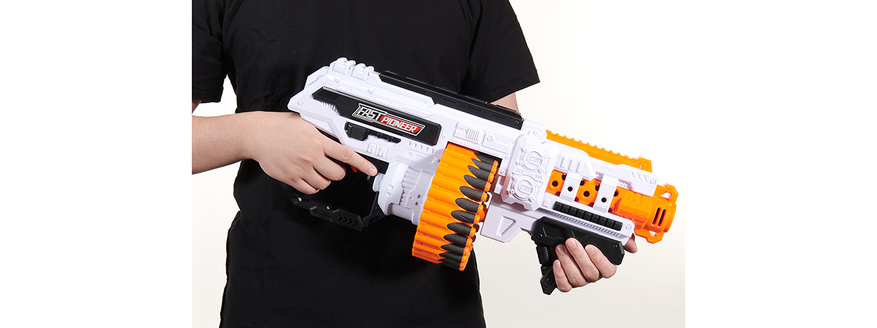 Cyber Walker Fast Bang SMG Drum Electric Dart Blaster (White/Orange)