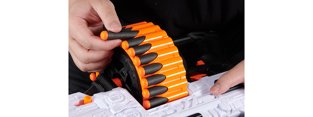 Cyber Walker Fast Bang SMG Drum Electric Dart Blaster (White/Orange)