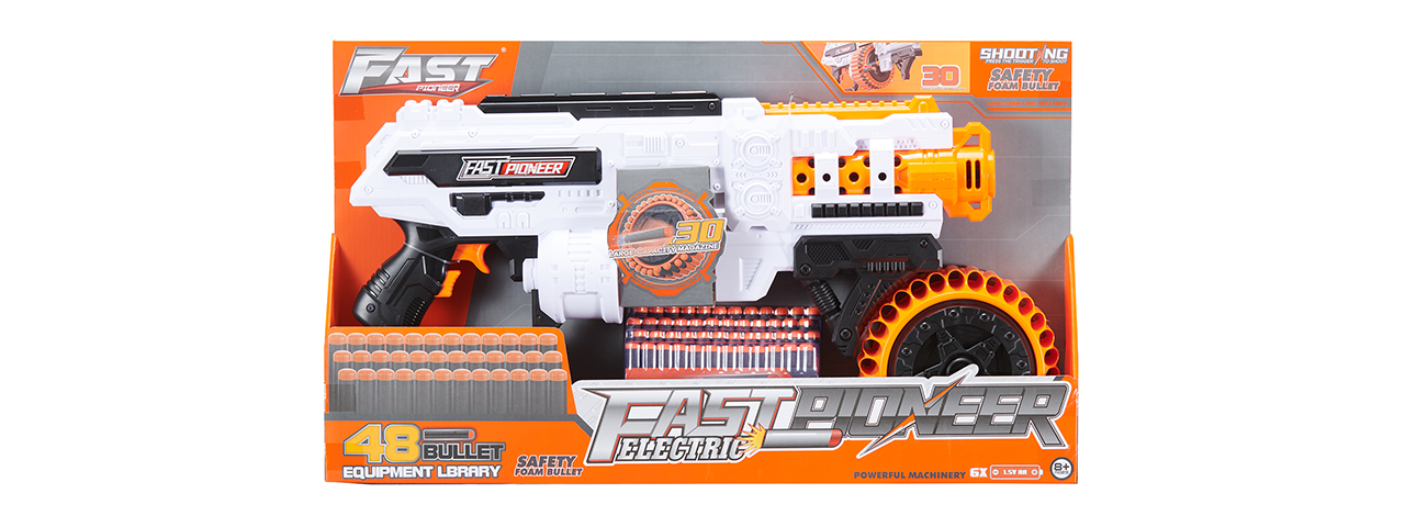 Cyber Walker Fast Bang SMG Drum Electric Dart Blaster (White/Orange)
