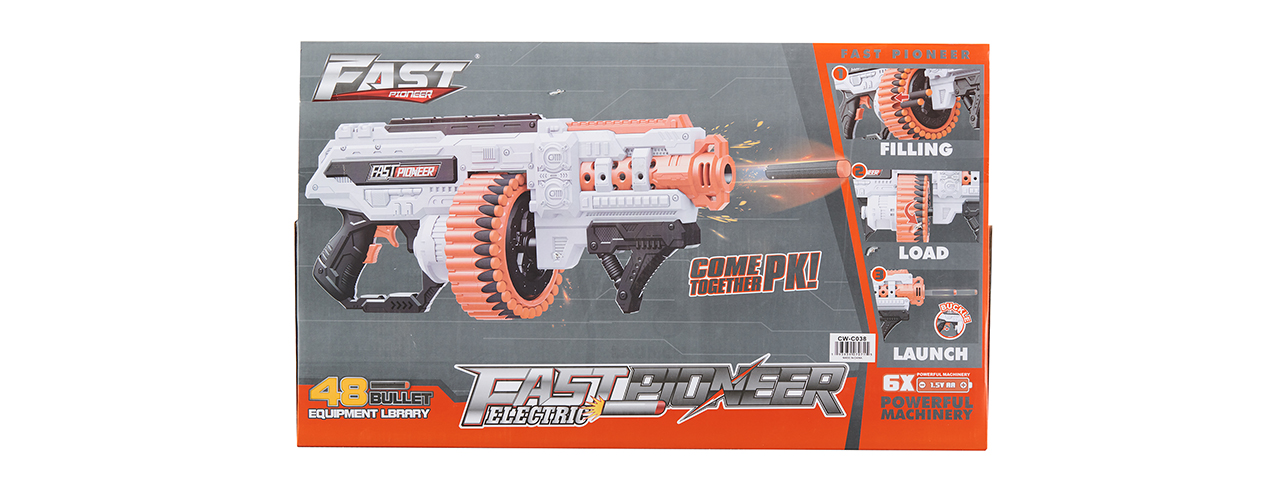 Cyber Walker Fast Bang SMG Drum Electric Dart Blaster (White/Orange)