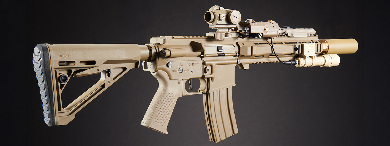 Custom Shetani - Lancer Tactical Gen 4 L119A2 M4/M16 Full Metal Airsoft Rifle - (Tan)