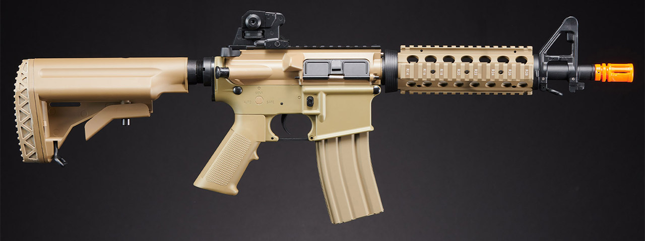 Golden Eagle JG F6624TAN Super Enhanced M4 CQB RIS AEG Metal Gear, Rail Covers, Polymer Body in Tan