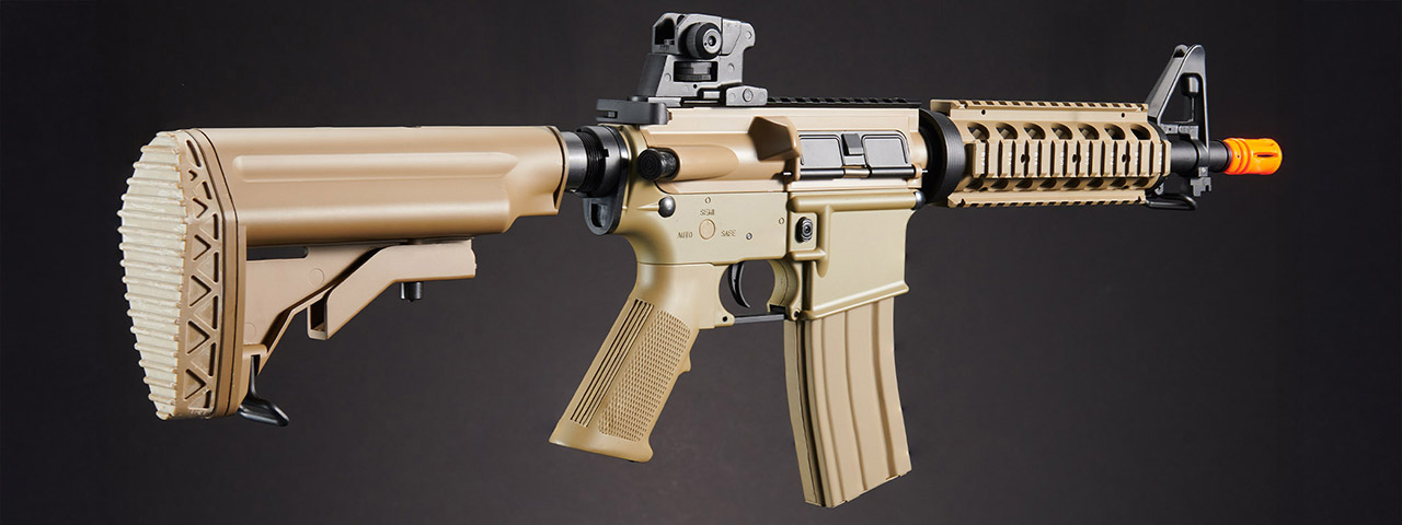 Golden Eagle JG F6624TAN Super Enhanced M4 CQB RIS AEG Metal Gear, Rail Covers, Polymer Body in Tan