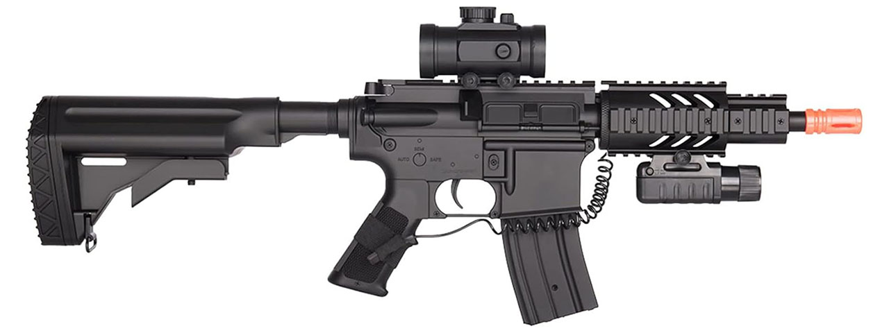 Golden Ball Lightweight M4 CQC Full Automatic AEG Airsoft Rifle w/Flashlight, Scope, Battery & Charger Included