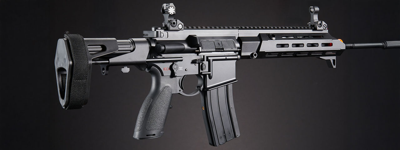 Golden Eagle GBBR Airsoft Rifle w/ 11" M LOK Handguard and Mock Suppressor - (Black)