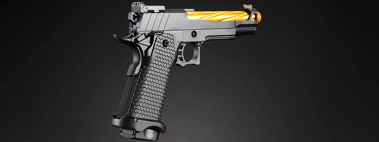 Golden Eagle 3337 OTS .45 Hi-Capa Gas Blowback Pistol w/ Open Slide (Color: Black / Gold Barrel)