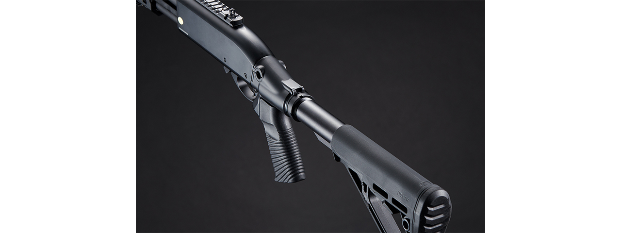 Golden Eagle M8878 3/6-Shot Pump Action Gas Airsoft Sawed-Off Shotgun w/ M-LOK Forend & Delta Stock - (Black)